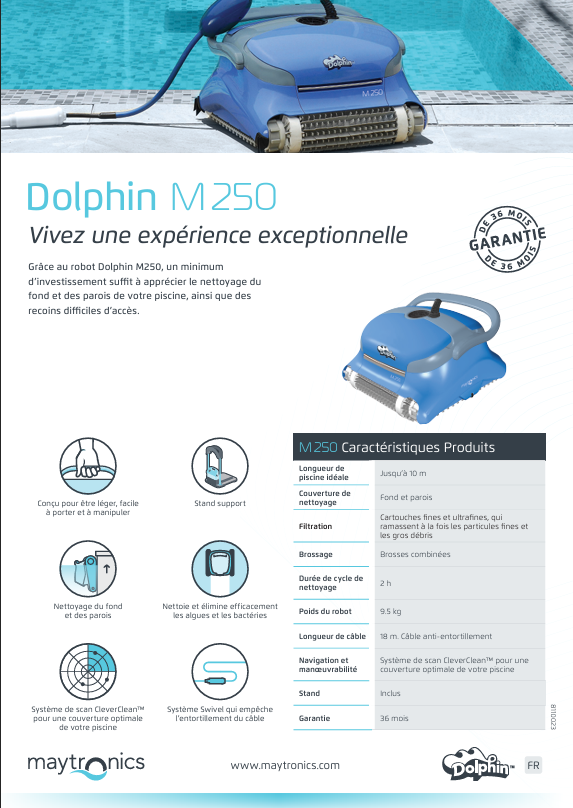 Robot M 250 Dolphin Maytronics electrique autonome pour fond compliqué jusque 10 m de long à Sisteron 04