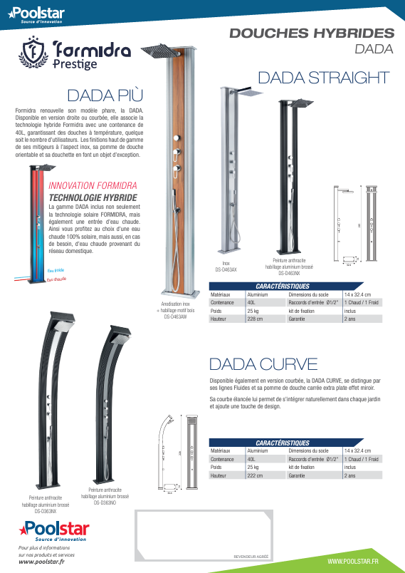 Douche solaire hybride écologique modèle Dada Curve design haut de gamme à Digne les Bains 04